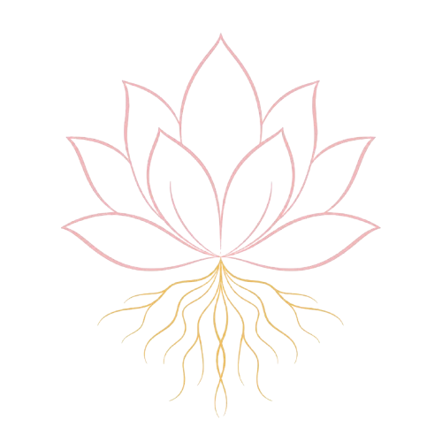 Illustration d'un lotus au contour rose poudré et aux racines dorées